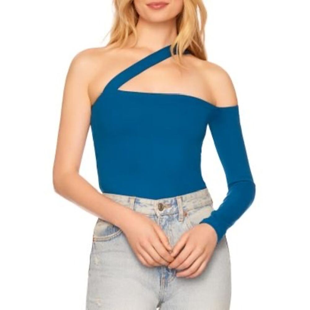 Susana Monaco One Shoulder Strap Top Peacock Blue Large NWT $148 Sexy Date Night